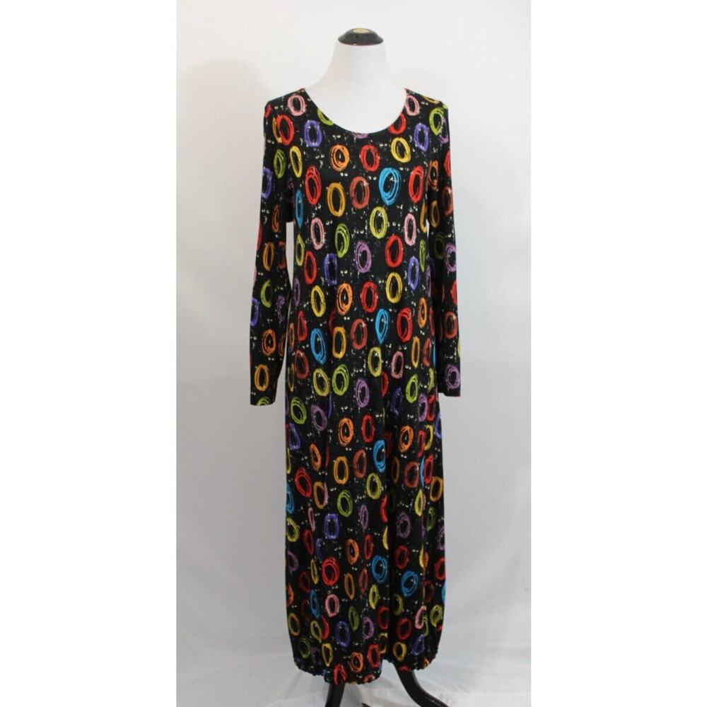 AINO Finland M Medium Black Colorful Circles Print Long Sleeve Bubble Hem Midi